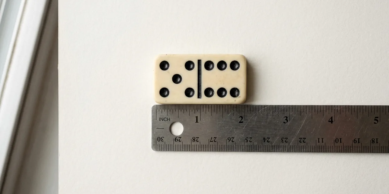 Domino tile next to a steel ruler, measuring ~1 in (25 mm)