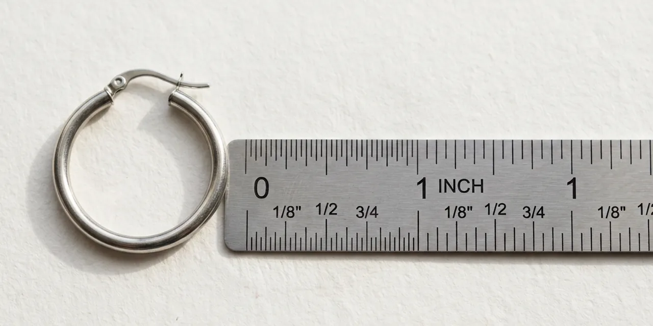 Hoop earring next to a steel ruler, measuring ~1 in (25 mm)