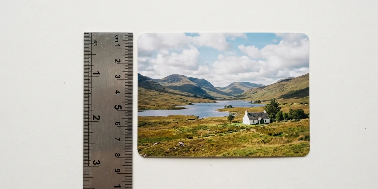 4 by 6 photo next to a steel ruler, measuring 10.2 cm (4 in)