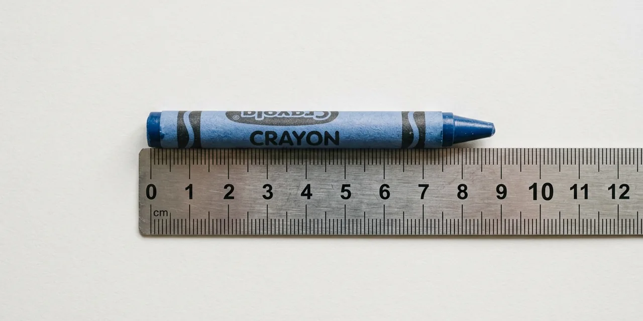 Crayon next to a steel ruler, measuring ~9 cm (89 mm)