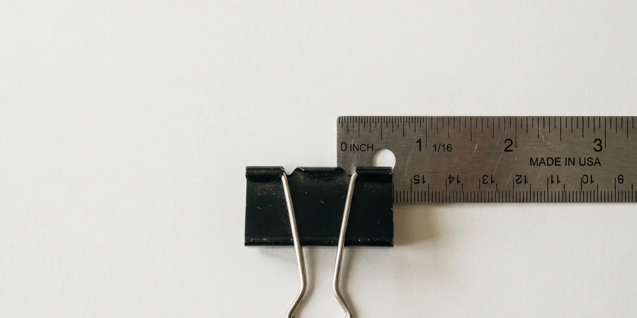 Large binder clip next to a steel ruler, measuring 2 in (51 mm)