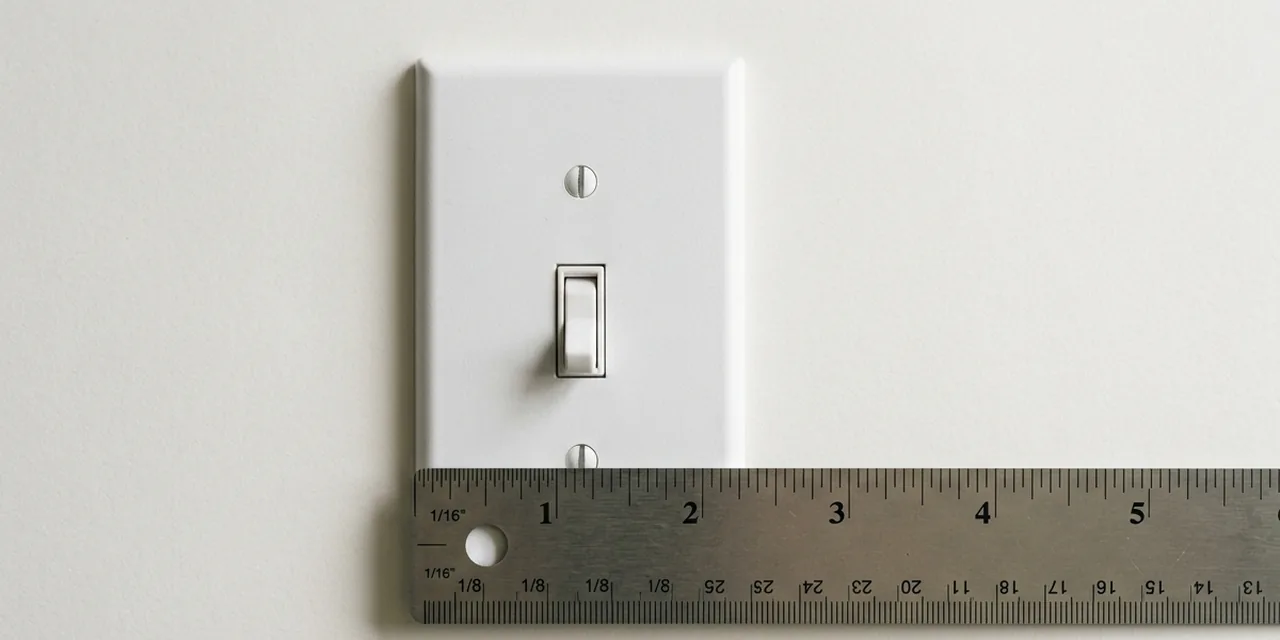 Light switch plate next to a steel ruler, measuring ~2.75 in (70 mm)