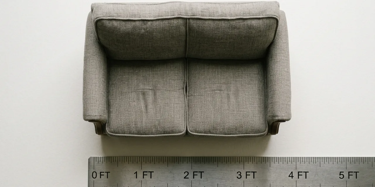 Loveseat next to a steel ruler, measuring ~5 ft (152 cm)