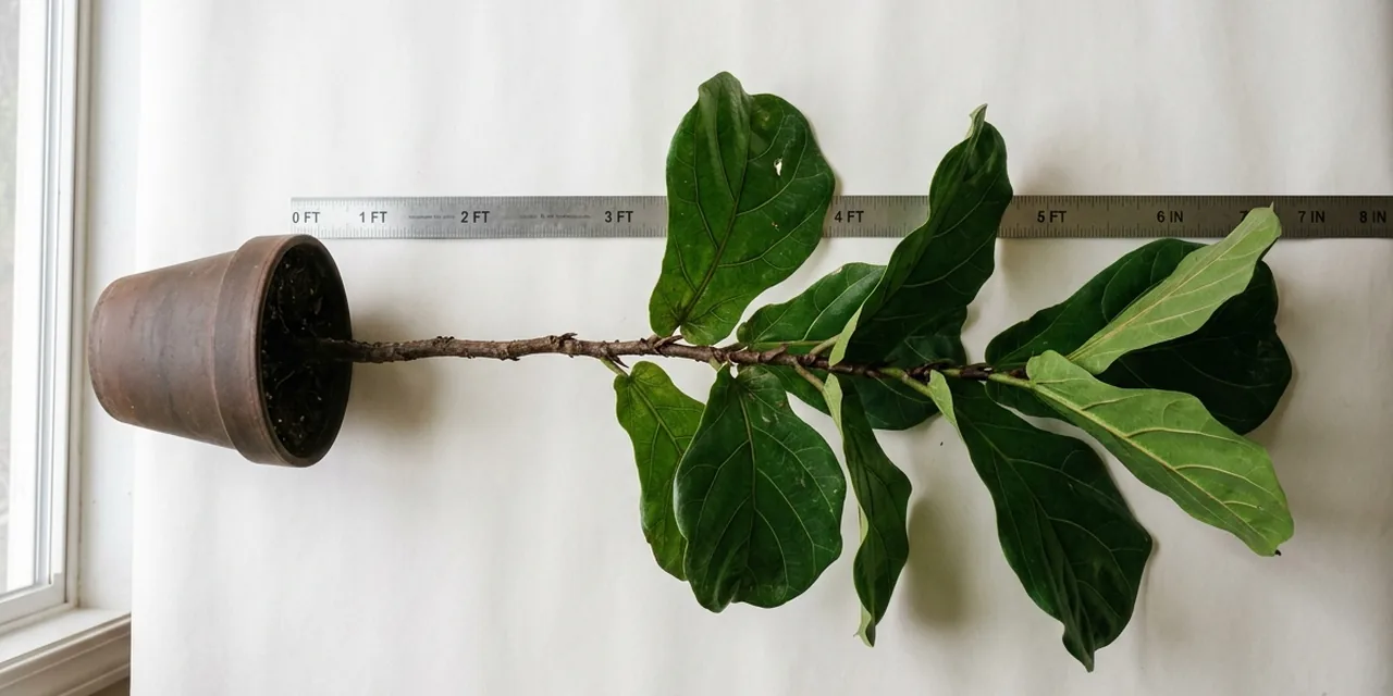 Mature houseplant next to a steel ruler, measuring ~5.5 ft (168 cm)