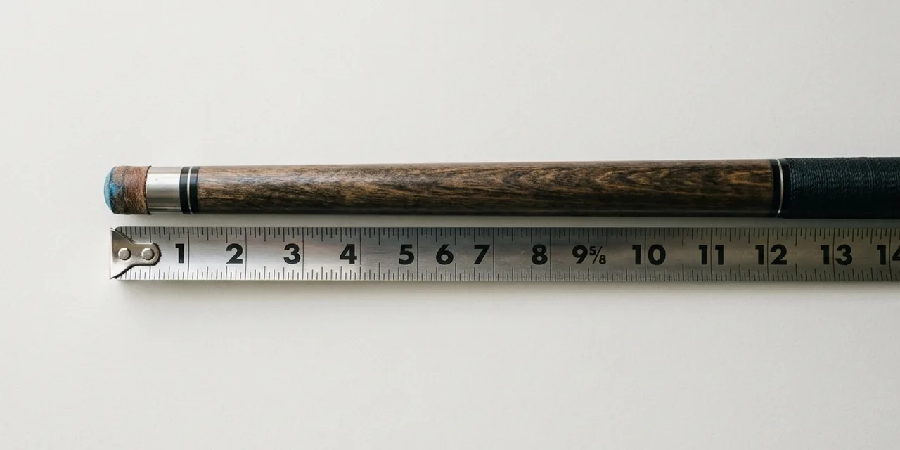 Pool cue next to a steel ruler, measuring ~4.8 ft (147 cm)