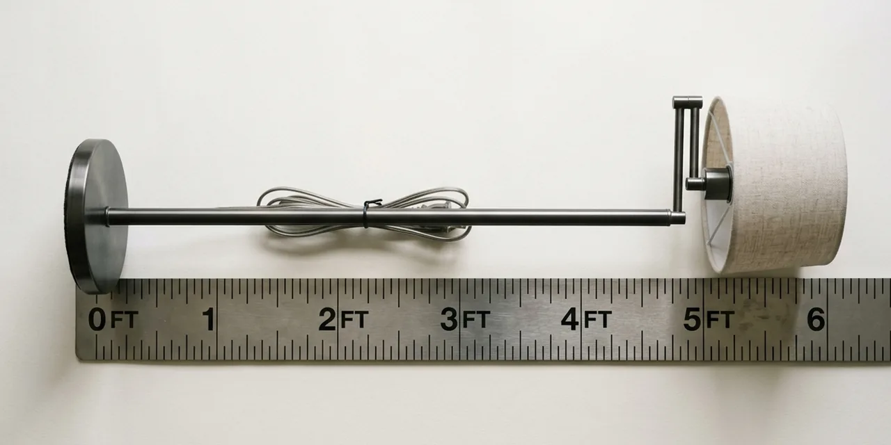 Tall floor lamp next to a steel ruler, measuring ~5 ft (152 cm)